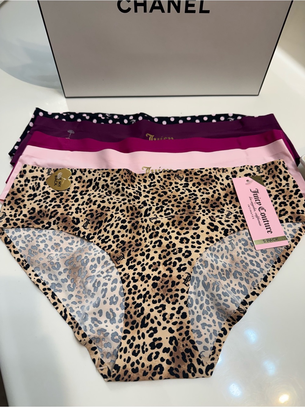 Juicy Couture Girls Leopard, Pink and Purple Bikini Underwear 5-Pack